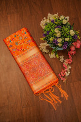 Elegant Paithani Silk Dupatta - Orange - Leheriya