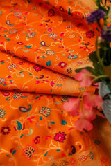 Elegant Paithani Silk Dupatta - Orange - Leheriya