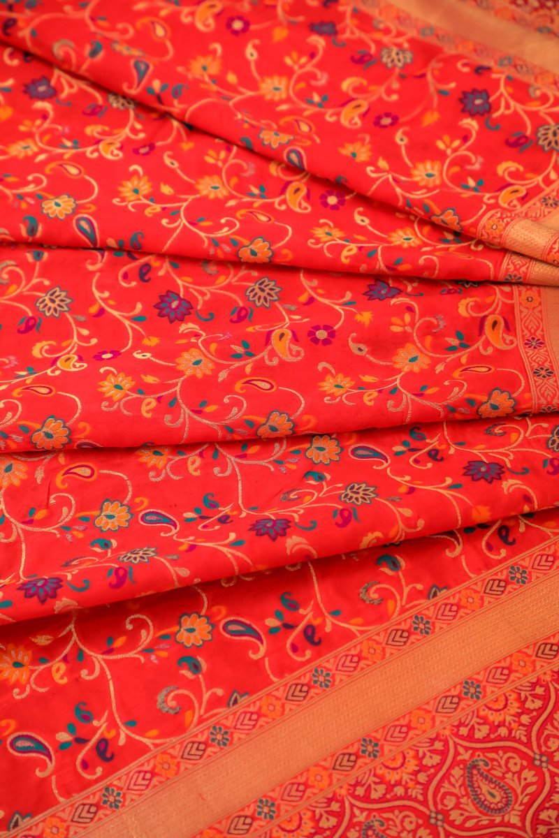 Elegant Paithani Silk Dupatta - Red - Leheriya