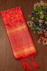 Elegant Paithani Silk Dupatta - Red - Leheriya