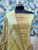 Exclusive Banarasi Unstitched Salwar Suit 3pc with Dupatta - Semi Katan Pushpa Silk - Leheriya