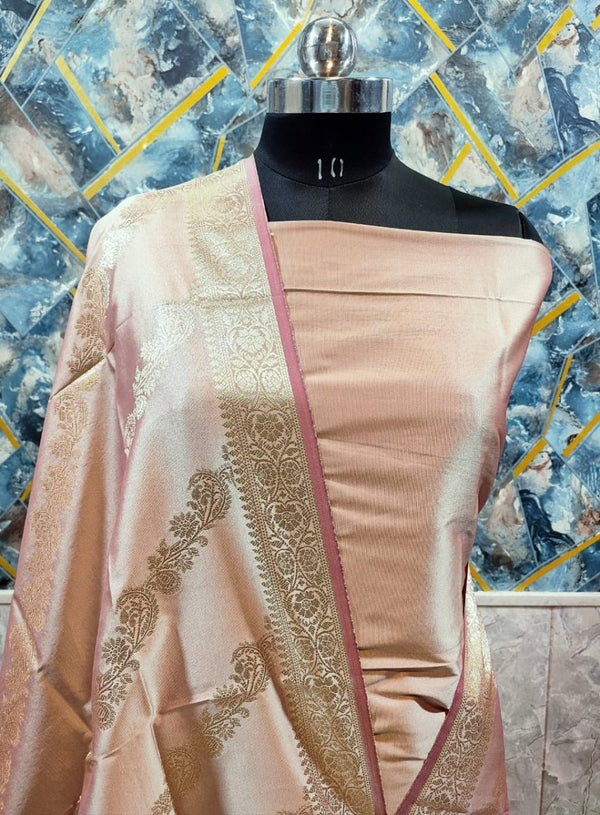 Exclusive Banarasi Unstitched Salwar Suit 3pc with Dupatta - Semi Katan Pushpa Silk - Leheriya