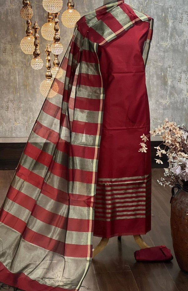 Exclusive Banarasi Unstitched Salwar Suit Set With Dupatta - Leheriya