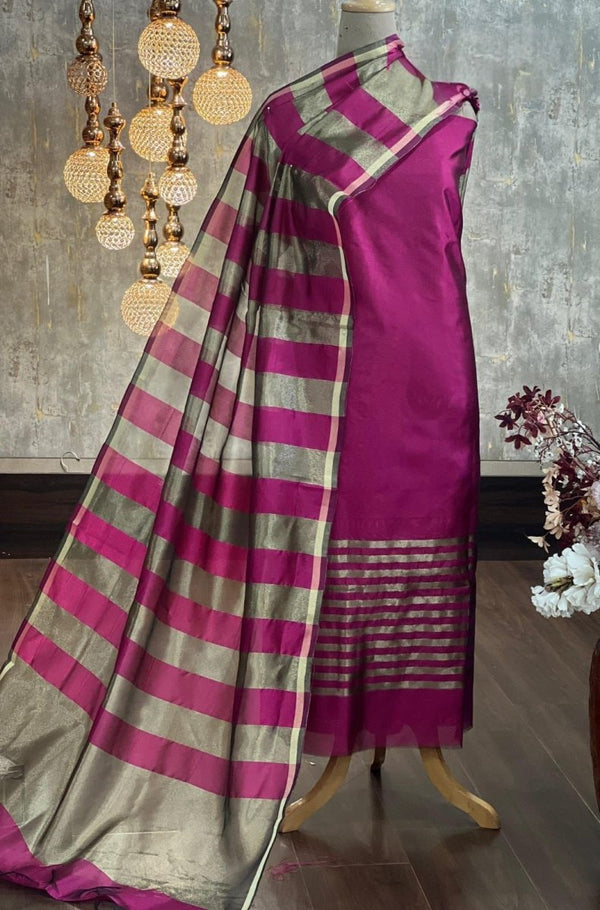 Exclusive Banarasi Unstitched Salwar Suit Set With Dupatta - Leheriya