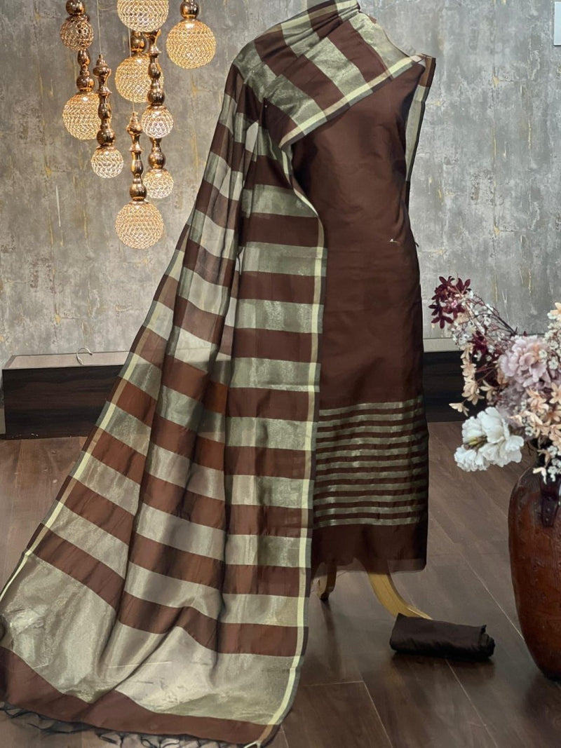 Exclusive Banarasi Unstitched Salwar Suit Set With Dupatta - Leheriya