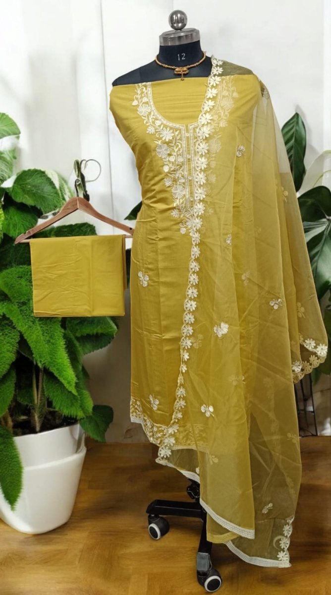 Exclusive Cotton Aari Work 3 pc Salwar Suit - Leheriya