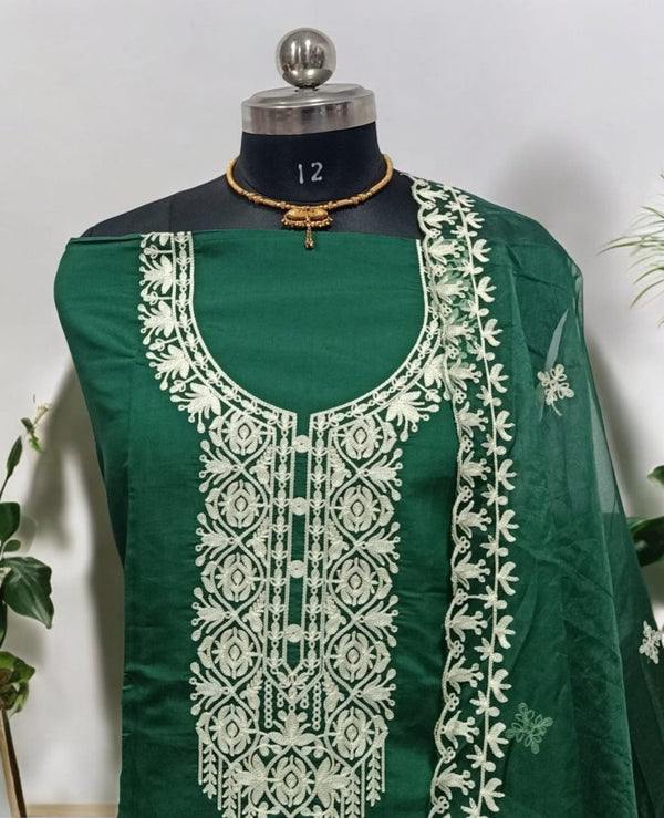 Exclusive Cotton Aari Work 3 pc Salwar Suit - Leheriya