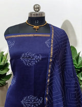 Exclusive Hand Block Indigo Print Chanderi Silk Suit with Premium Chanderi Silk Dupatta - Leheriya