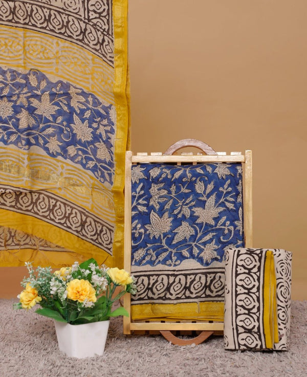 Exclusive Hand Block Print Chanderi Silk Suit with Premium Chanderi Silk Dupatta - Leheriya