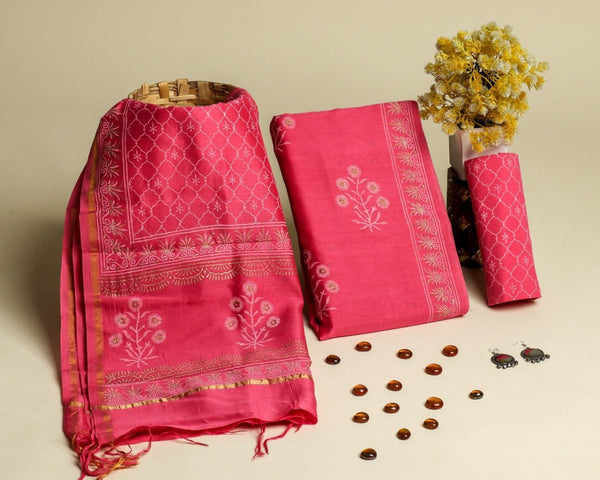 Exclusive Hand Block Print Chanderi Silk Suit with Premium Chanderi Silk Dupatta - Leheriya