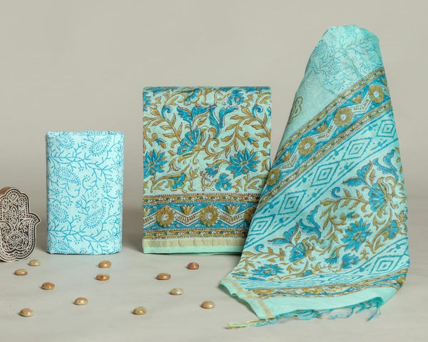 Exclusive Hand Block Print Chanderi Silk Suit with Premium Chanderi Silk Dupatta - Leheriya