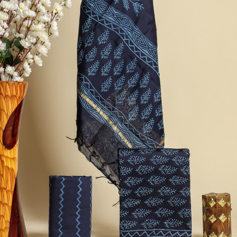 Exclusive Hand Block Print Chanderi Silk Suit with Premium Chanderi Silk Dupatta - Leheriya