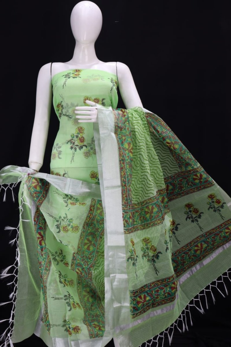 Floral Print Kota Doria Salwar Suit | Summer Green | - Leheriya