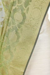 Green Linen Banarasi Dupatta with woven Motifs - Leheriya