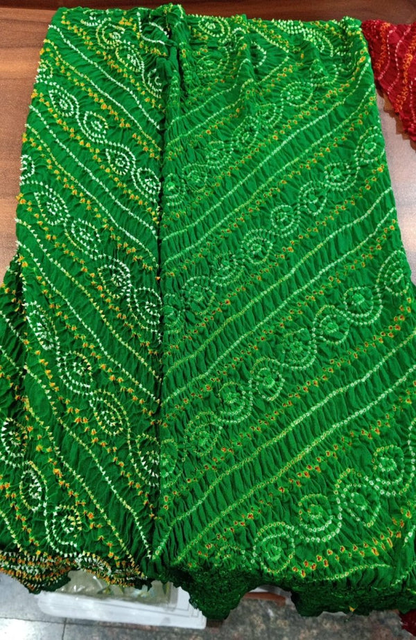 Green Pure Crepe Bandhani Dupatta - Leheriya