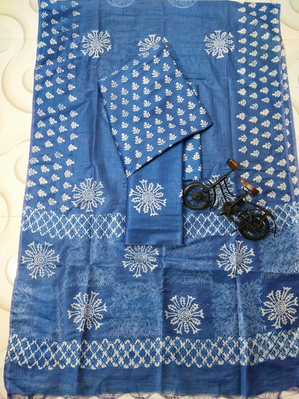 Hand Block Print Indigo Bhagalpuri Salwar Suit - Leheriya