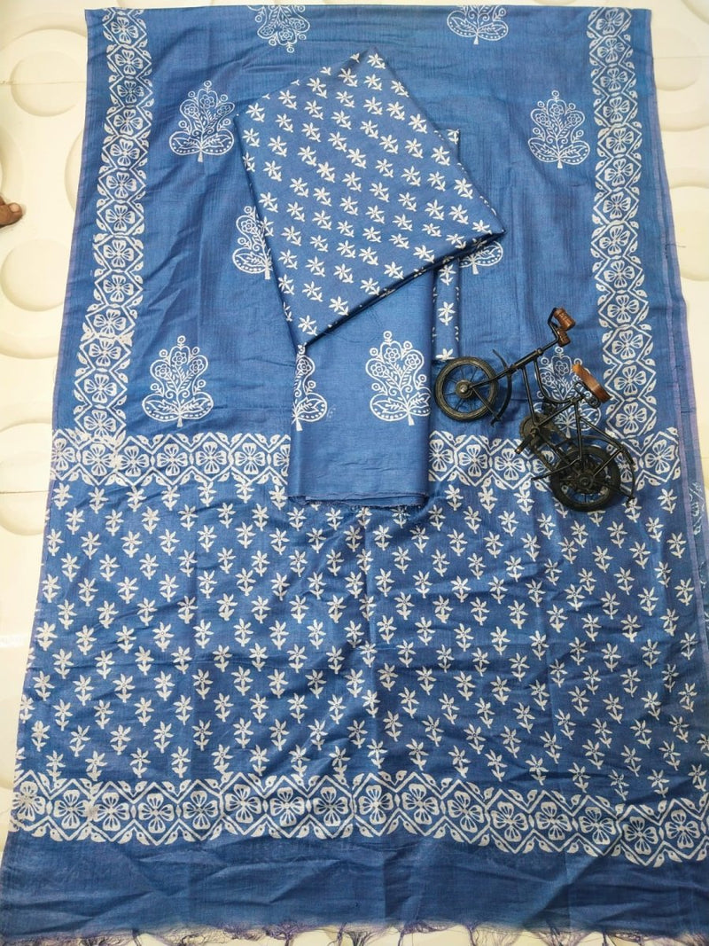 Hand Block Print Indigo Bhagalpuri Salwar Suit - Leheriya