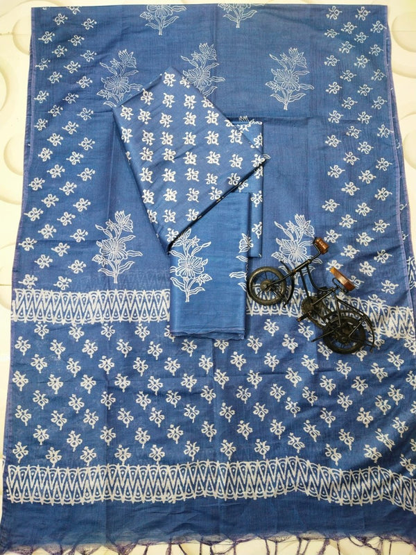 Hand Block Print Indigo Bhagalpuri Salwar Suit - Leheriya