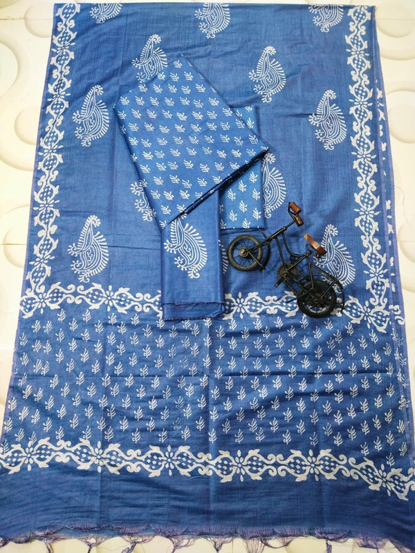 Hand Block Print Indigo Bhagalpuri Salwar Suit - Leheriya