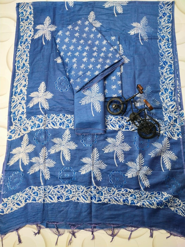 Hand Block Print Indigo Bhagalpuri Salwar Suit - Leheriya