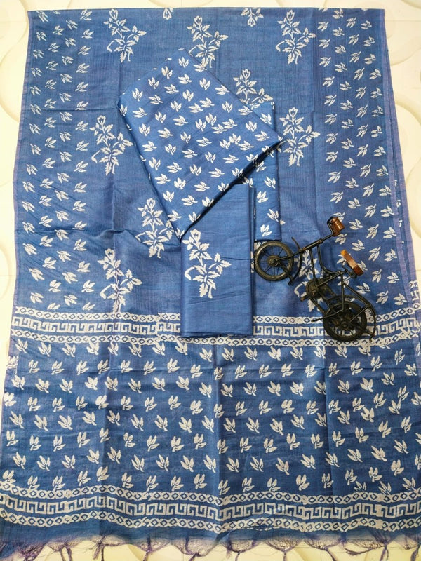 Hand Block Print Indigo Bhagalpuri Salwar Suit - Leheriya