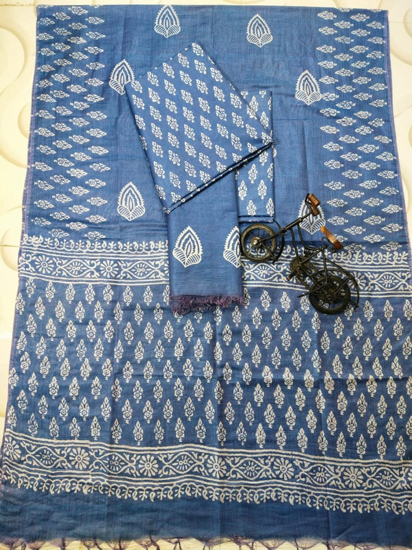 Hand Block Print Indigo Bhagalpuri Salwar Suit - Leheriya