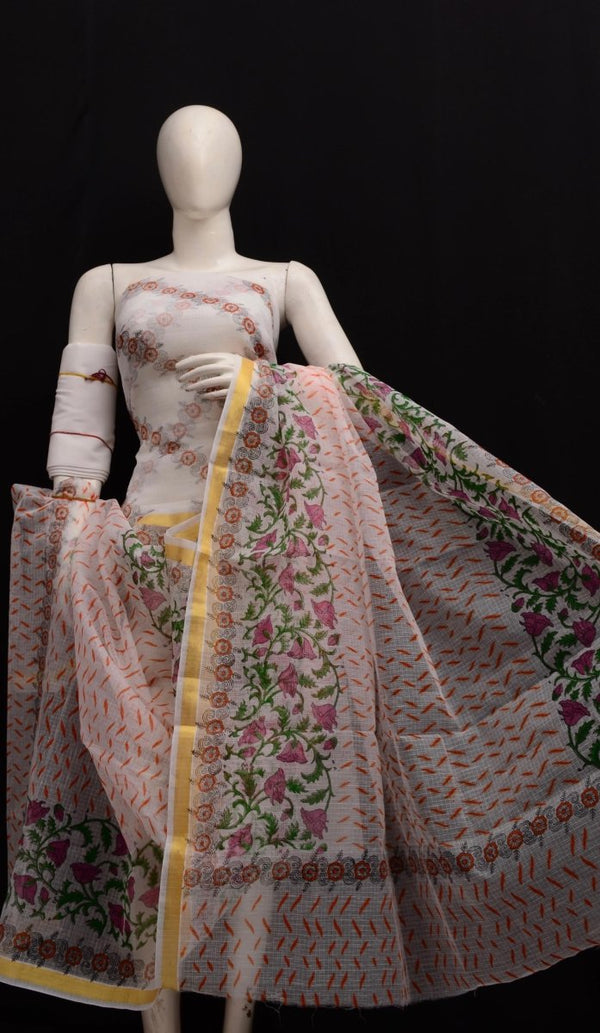 Hand Block Printed Kota Doria Cotton Salwar Suit - Leheriya