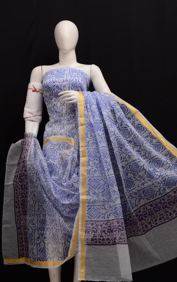 Hand Block Printed Kota Doria Salwar Suit - Leheriya