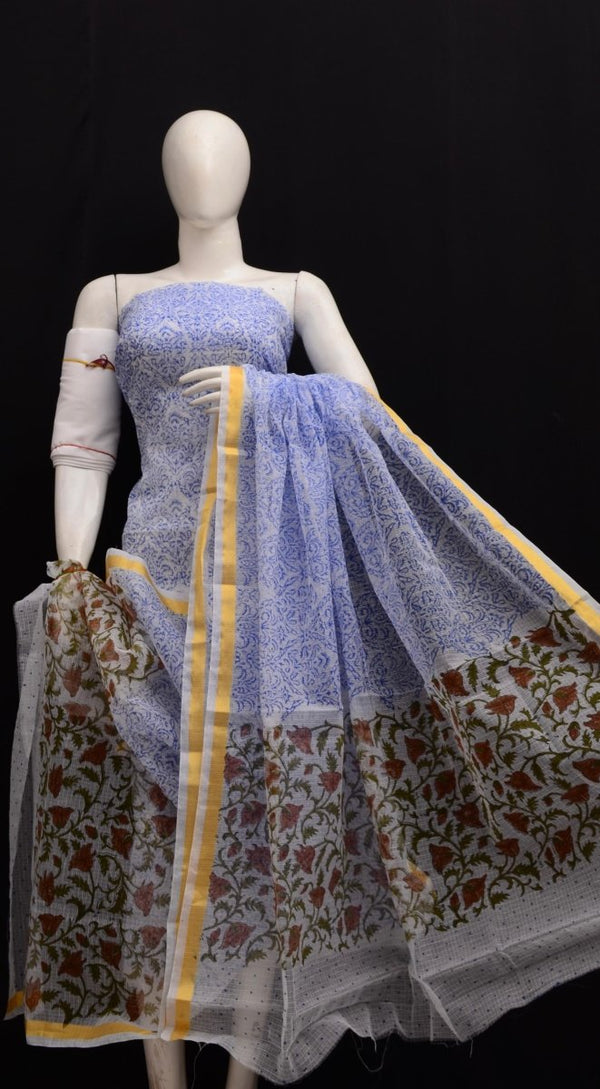 Hand Block Printed Kota Doria Salwar Suit - Leheriya