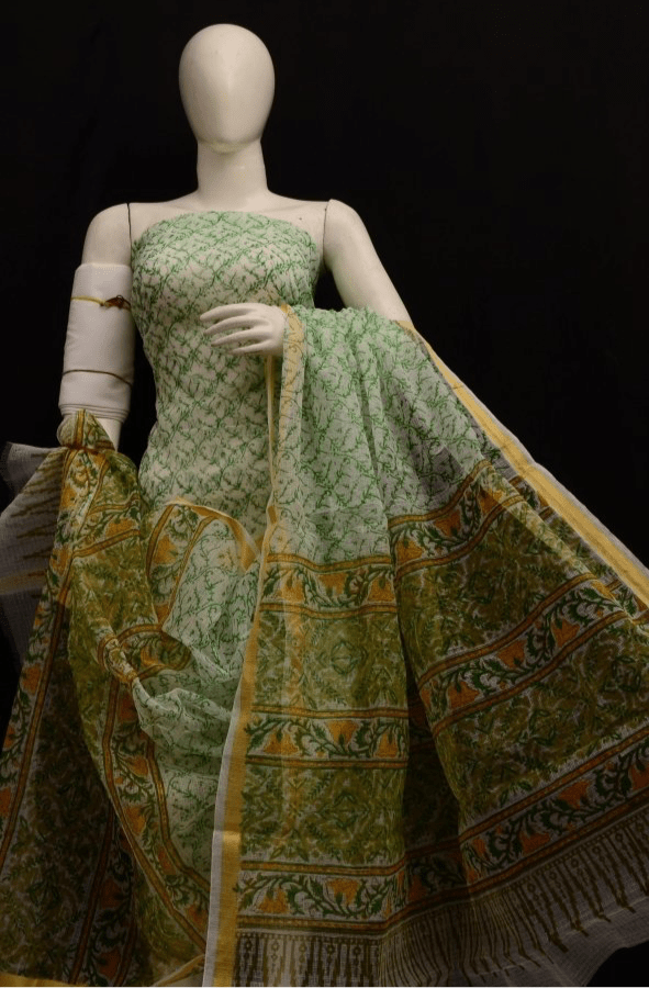 Hand Block Printed Kota Doria Salwar Suit - Leheriya