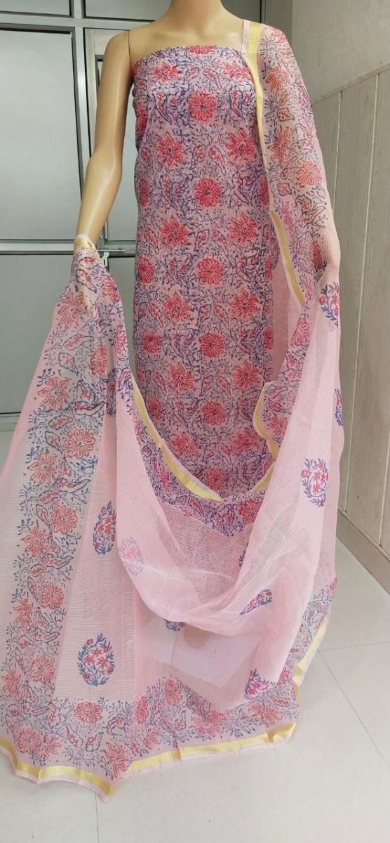 Hand Block Printed Kota Doria Salwar Suit - Leheriya