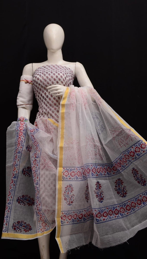 Hand Block Printed Kota Doria Salwar Suit - Leheriya