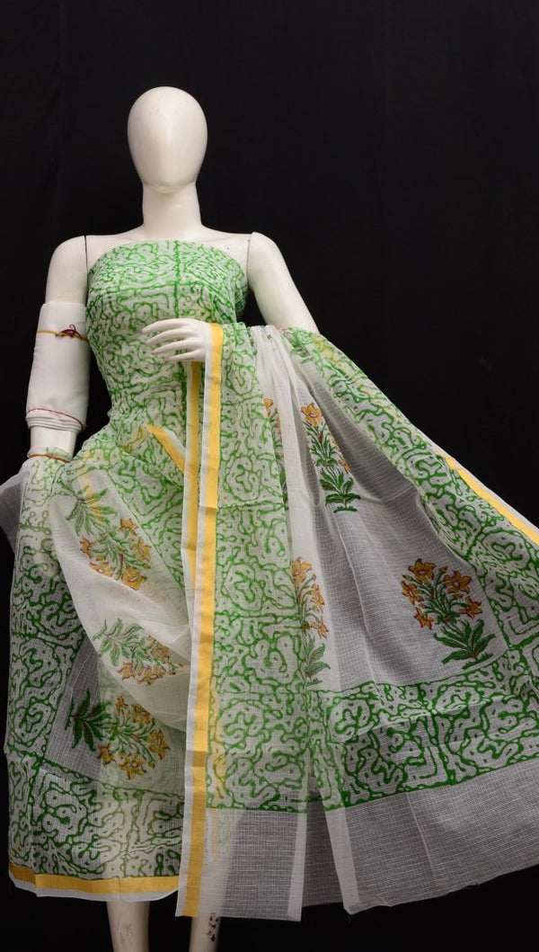 Hand Block Printed Kota Doria Salwar Suit - Leheriya