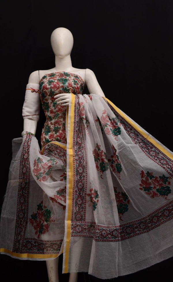 Hand Block Printed Kota Doria Salwar Suit - Leheriya