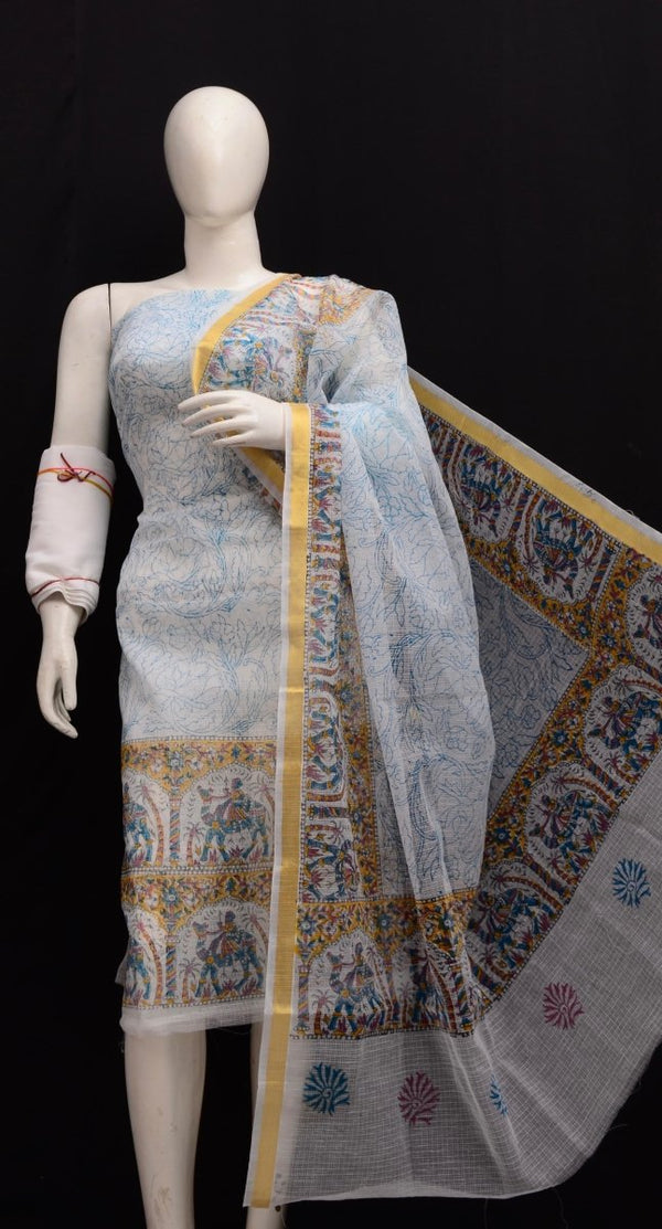 Hand Block Printed Kota Doria Salwar Suit - Leheriya