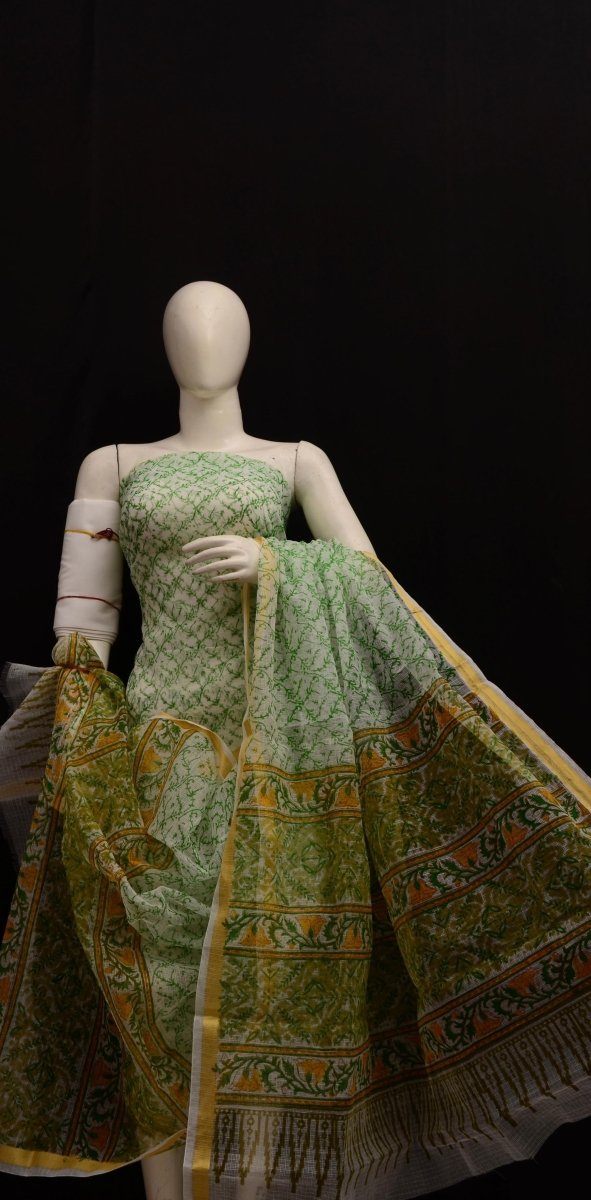 Hand Block Printed Kota Doria Salwar Suit - Leheriya