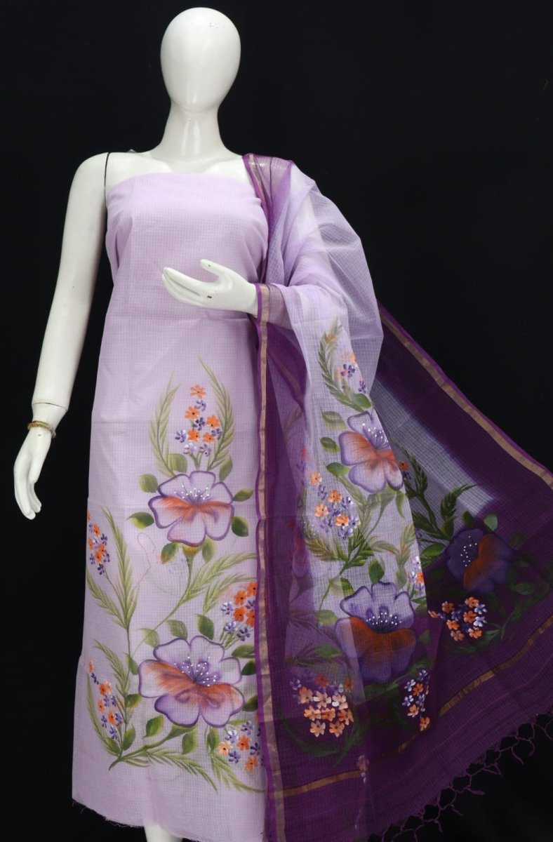 Hand Painted Kota Doria Pure Cotton Salwar Suit - Leheriya