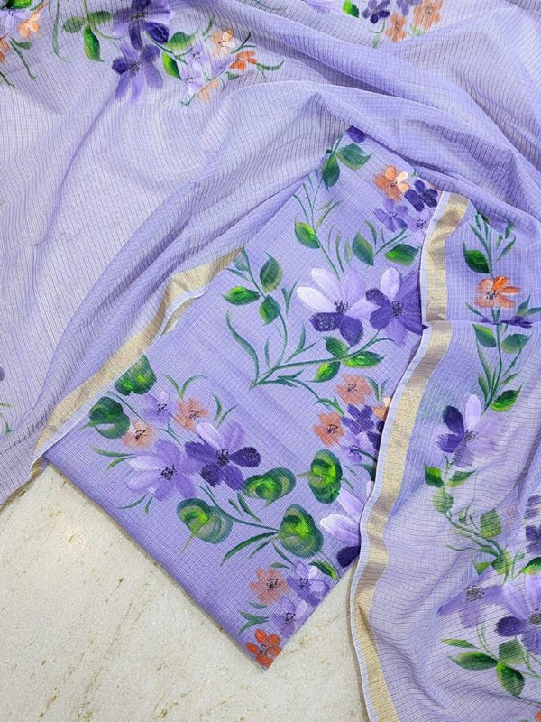 Hand Painted Kota Doria Salwar Suit | Cold Purple | - Leheriya