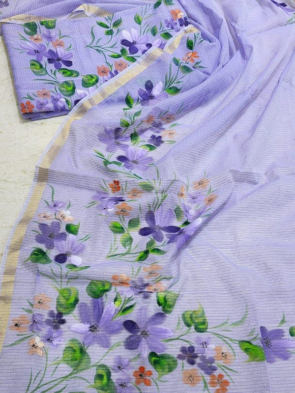 Hand Painted Kota Doria Salwar Suit | Cold Purple | - Leheriya