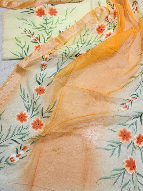 Hand Painted Kota Doria Salwar Suit | Moon | - Leheriya