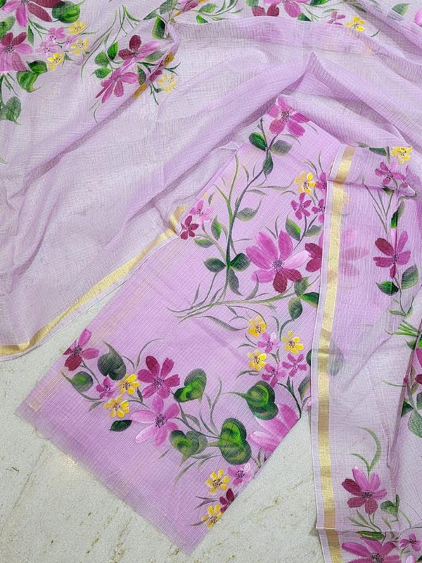 Hand Painted Kota Doria Salwar Suit | Pink Pearl | - Leheriya