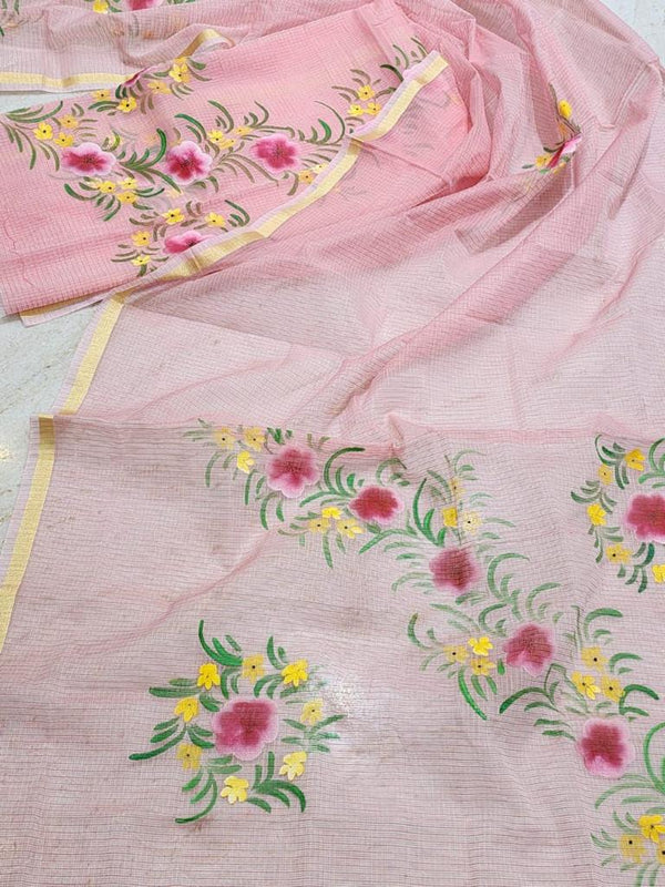 Hand Painted Kota Doria Salwar Suit | Rose Fog | - Leheriya