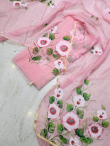 Hand Painted Kota Doria Salwar Suit | Sea Pink | - Leheriya