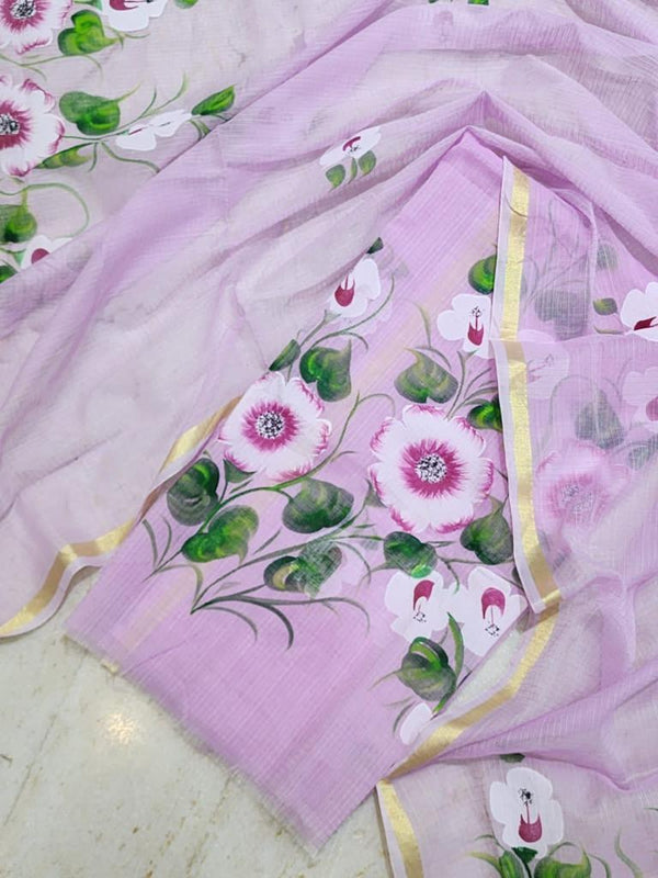 Hand Painted Kota Doria Salwar Suit | Soft Lavender | - Leheriya