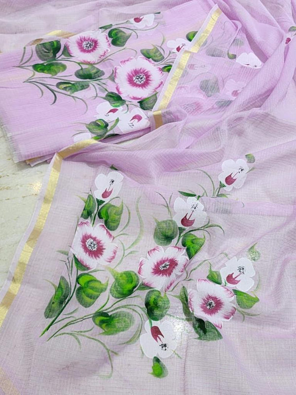 Hand Painted Kota Doria Salwar Suit | Soft Lavender | - Leheriya