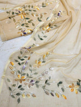 Hand Painted Kota Doria Salwar Suit | Vanilla Brown | - Leheriya