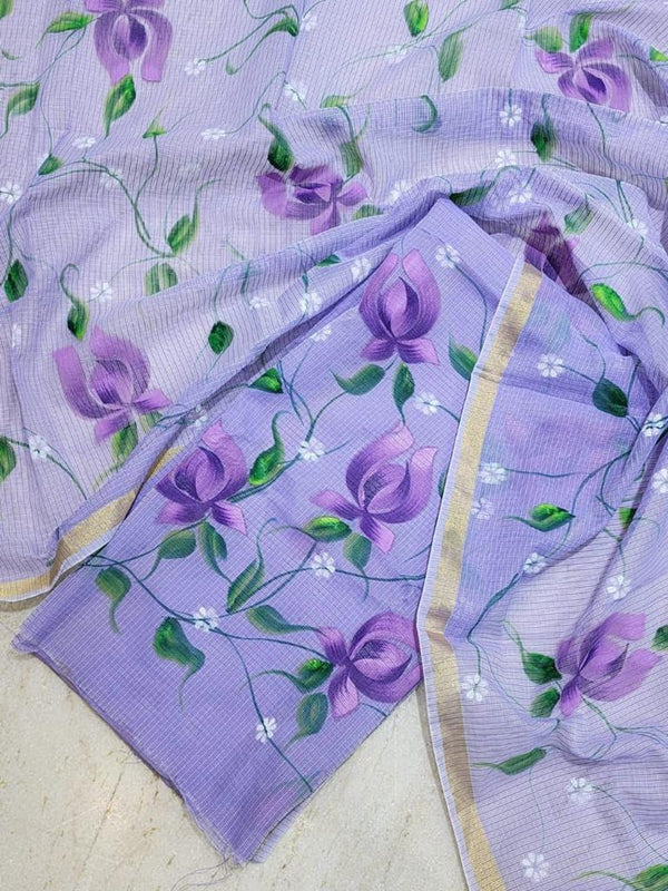 Hand Painted Kota Doria Salwar Suit | Wisteria | - Leheriya