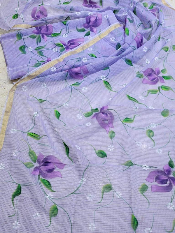 Hand Painted Kota Doria Salwar Suit | Wisteria | - Leheriya