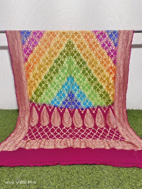 Handloom Pure Georgette Bandhani Banarasi Dupattas - Leheriya