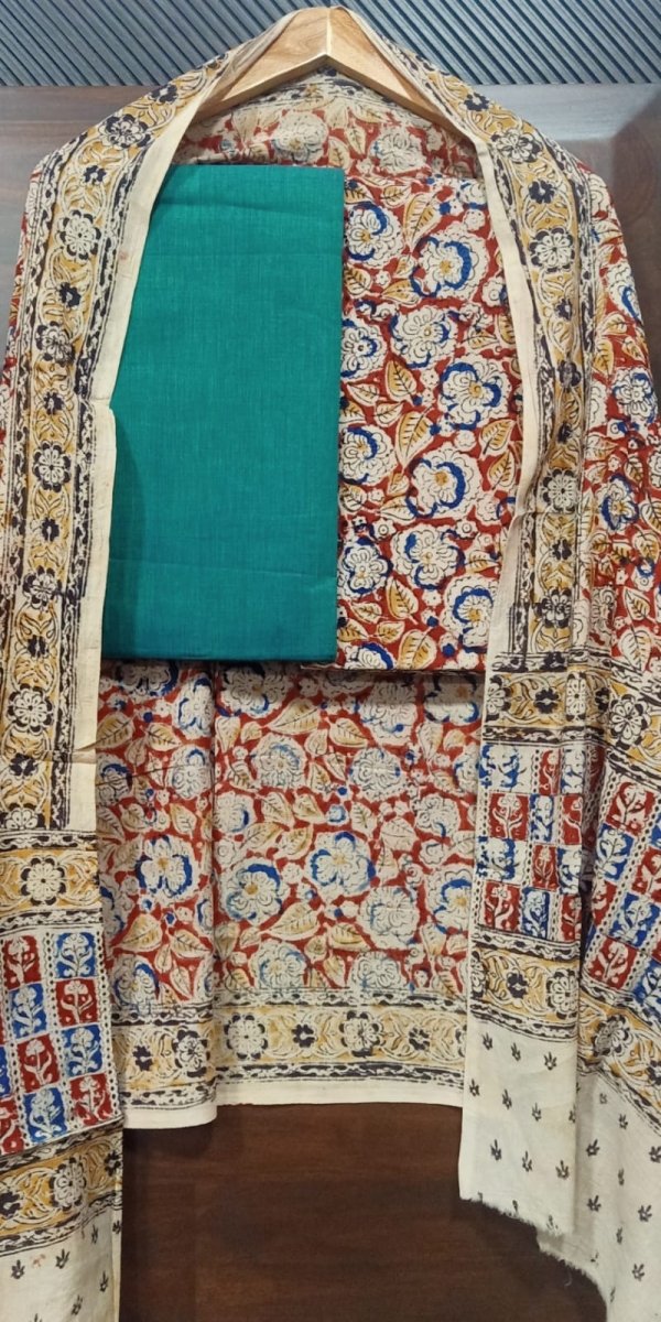 Handmade Pure Cotton Kalamkari Salwar Suits with Kalamkari Dupatta - Leheriya